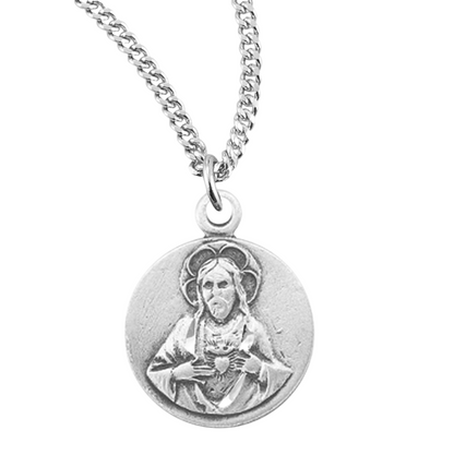 Sterling Silver Scapular Sacred Heart of Jesus Medal, Catholic Gift, Made in USA