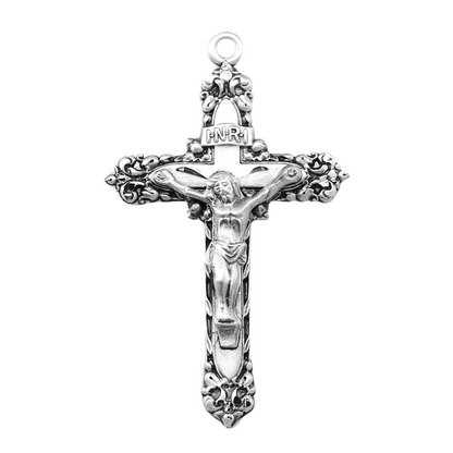 Ornate Sterling Silver Crucifix Pendant Necklace — 24" Chain, Gift Box