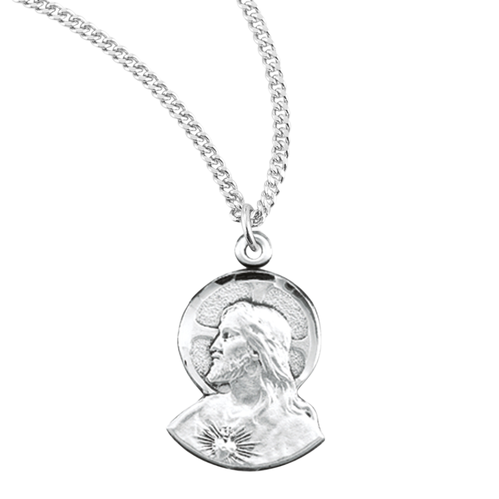 Scapular Sacred Heart of Jesus Profile Sterling Silver Medal, Catholic Gift, Made in USA