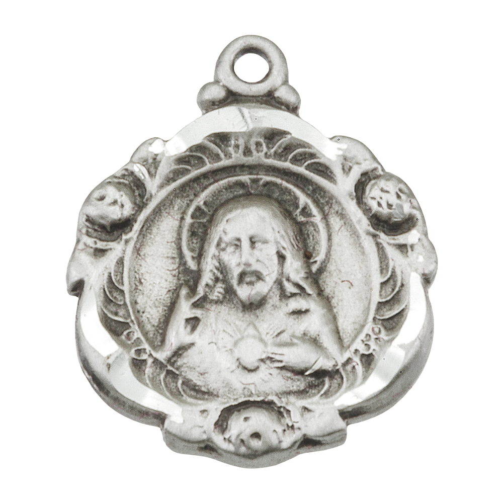 Sacred Heart of Jesus Sterling Silver Scapular Medal — 18" Chain, Gift Box