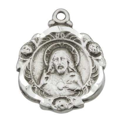 Sacred Heart of Jesus Sterling Silver Scapular Medal — 18" Chain, Gift Box