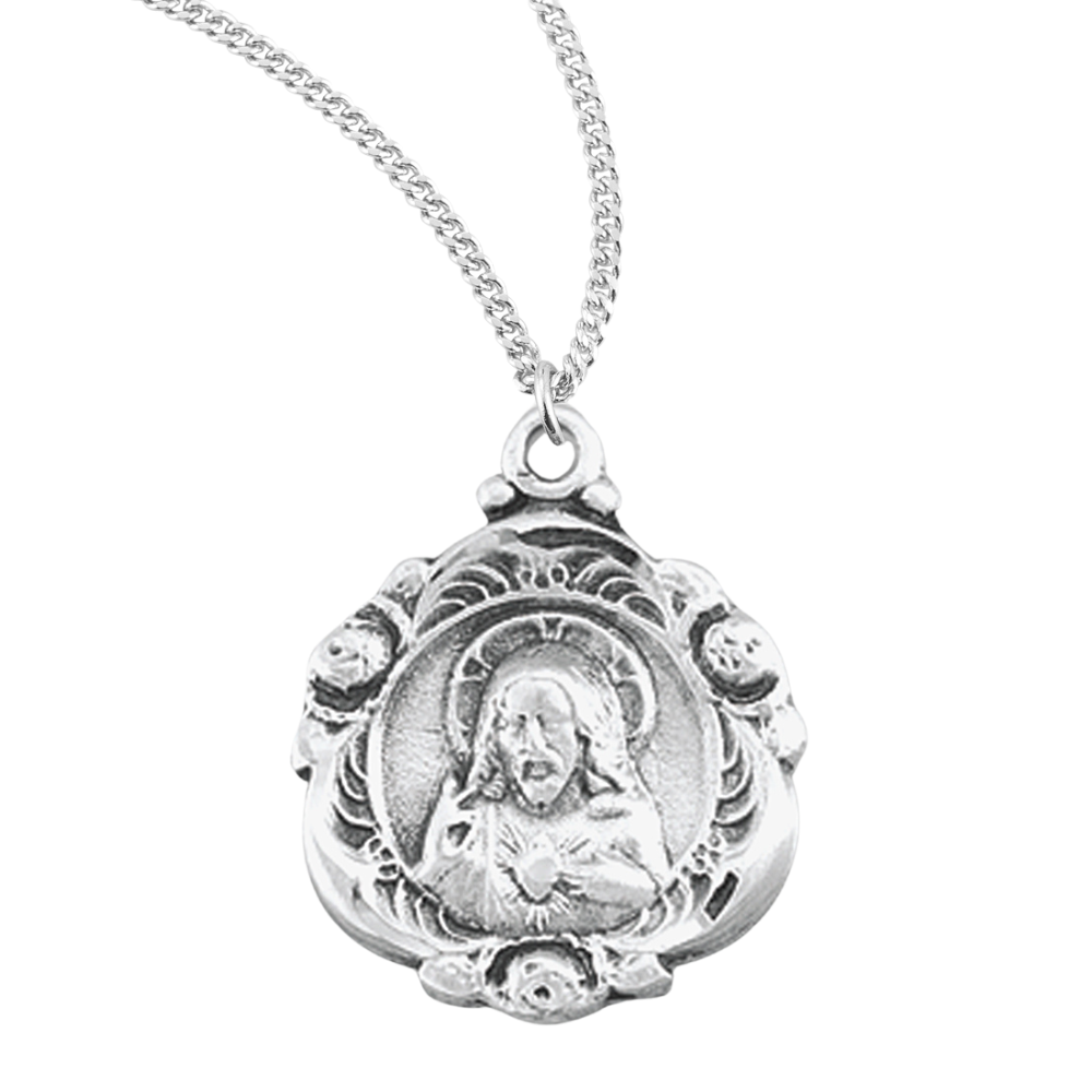 Sacred Heart of Jesus Sterling Silver Scapular Medal, Catholic Gift, Made in USA
