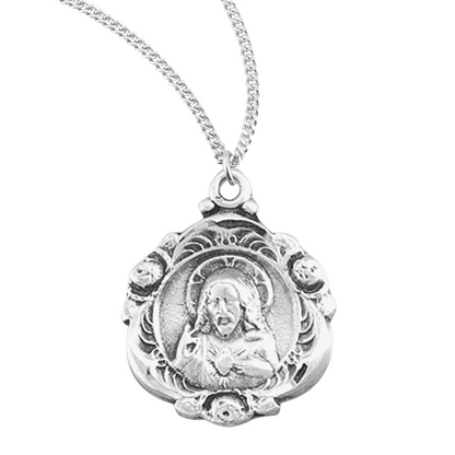 Sacred Heart of Jesus Sterling Silver Scapular Medal, Catholic Gift, Made in USA