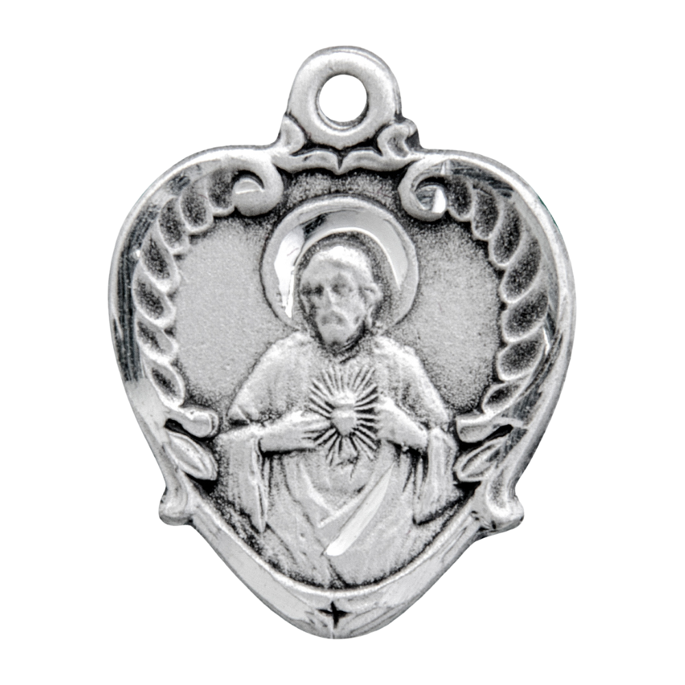 Scapular Sacred Heart of Jesus Sterling Silver Medal Pendant — 18" Chain