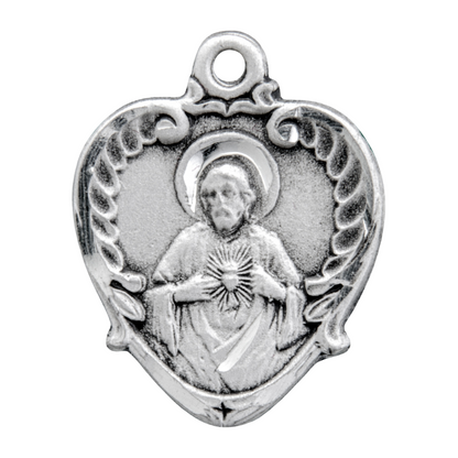 Scapular Sacred Heart of Jesus Sterling Silver Medal Pendant — 18" Chain