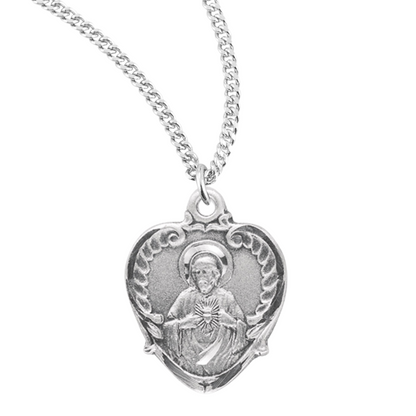Sterling Silver Scapular Sacred Heart of Jesus Medal, Catholic Gift, Made in USA
