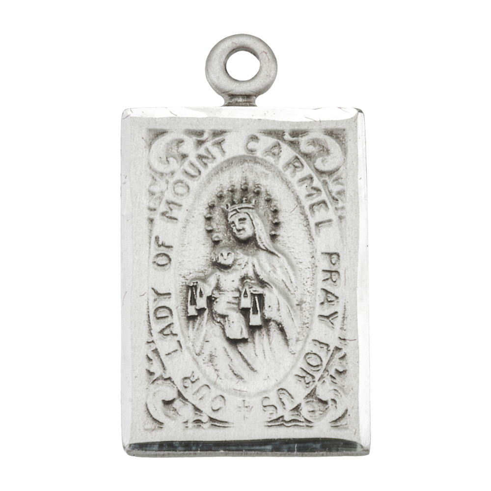 Our Lady of Mount Carmel Sterling Silver Scapular Medal — 18" Chain, Made in USA