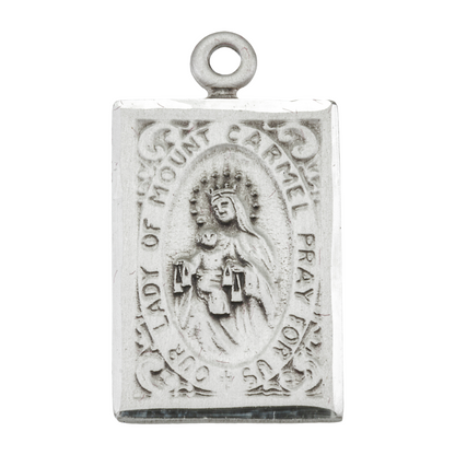 Our Lady of Mount Carmel Sterling Silver Scapular Medal — 18" Chain, Made in USA