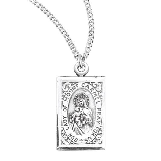Our Lady of Mount Carmel Sterling Silver Scapular Medal, Catholic Gift, Made in USA
