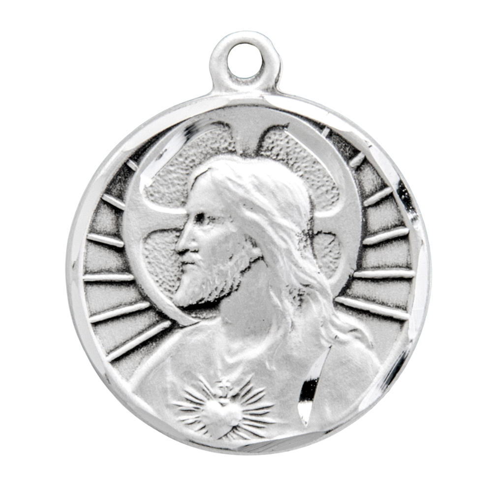 Sacred Heart of Jesus Sterling Silver Scapular Medal — 18" Chain, Gift Box