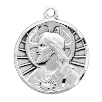 Sacred Heart of Jesus Sterling Silver Scapular Medal — 18" Chain, Gift Box