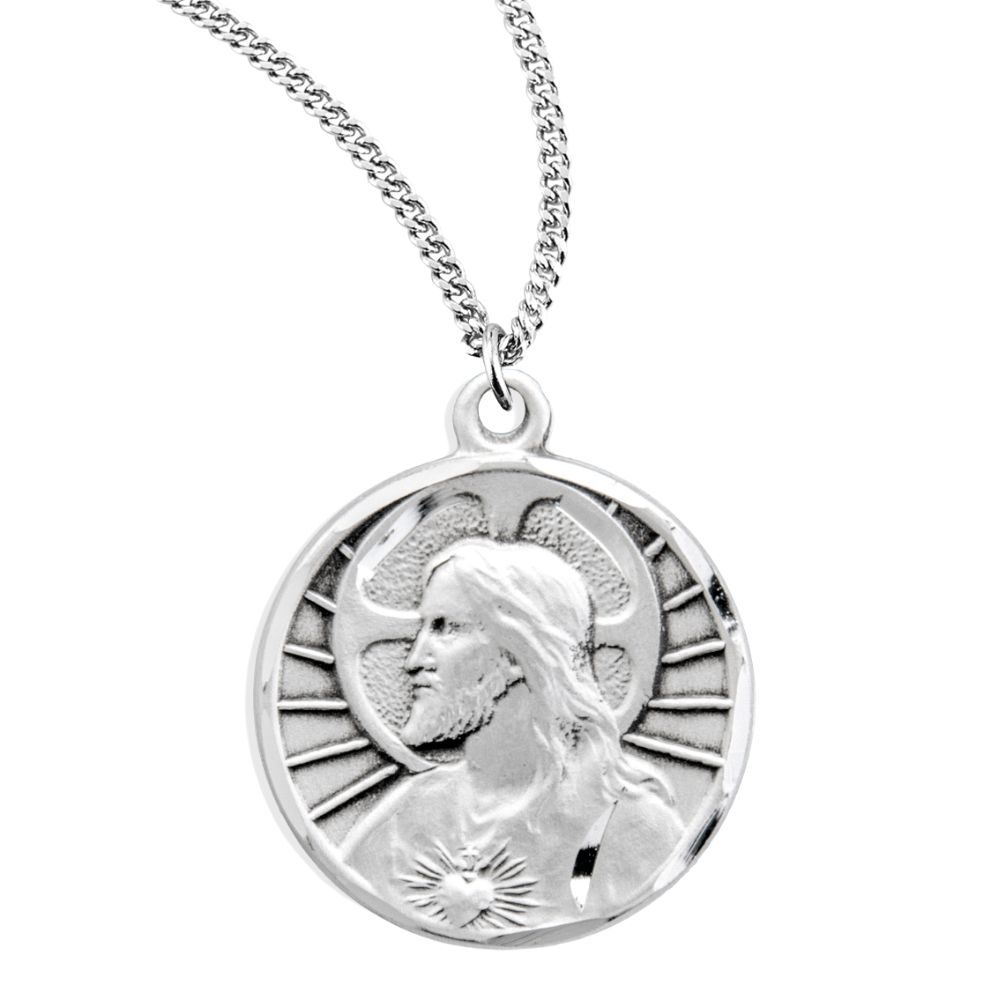 Sacred Heart of Jesus Sterling Silver Scapular Medal, Catholic Gift, Made in USA