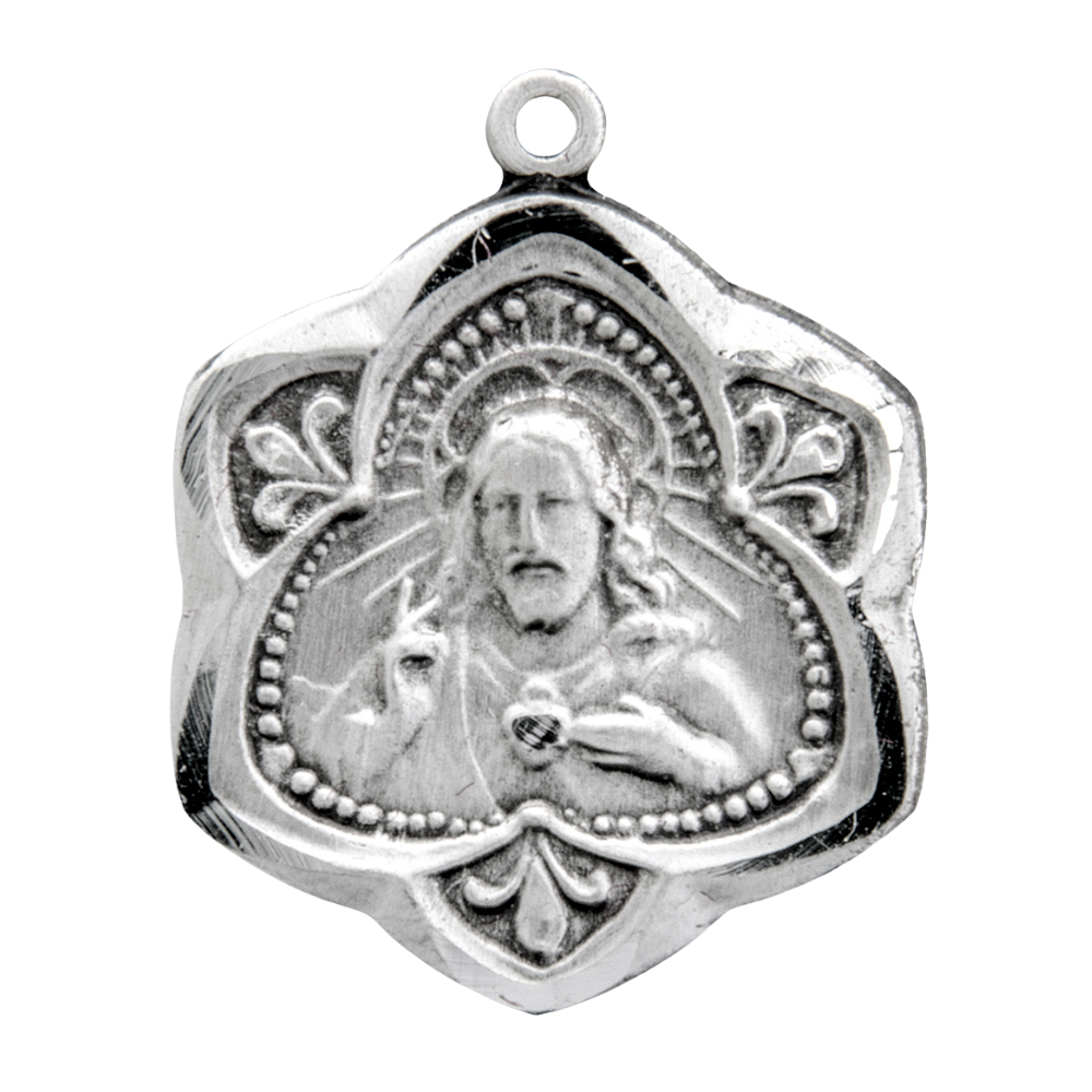 Sacred Heart of Jesus Crown of Thorns Scapular Necklace, Sterling Silver, USA