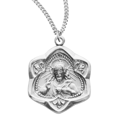 Sacred Heart of Jesus Sterling Silver Scapular Medal, Catholic Gift, Made in USA