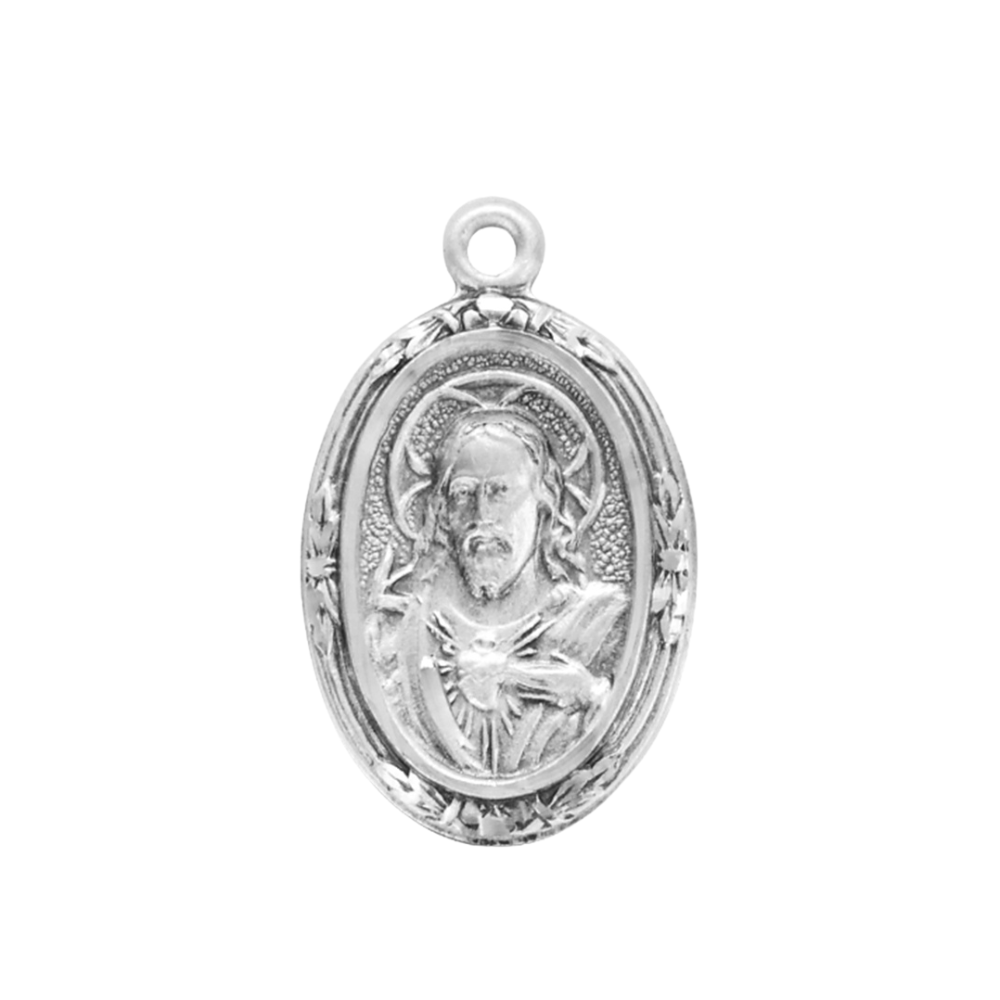 Sacred Heart of Jesus Sterling Silver Scapular Medal — 18" Chain, Made in USA