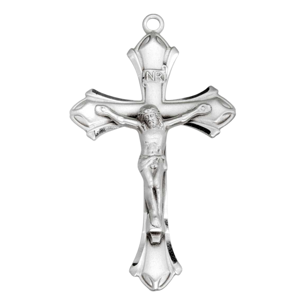 Flare End Crucifix Sterling Silver Pendant — 24" Chain, Made in USA, Gift Box