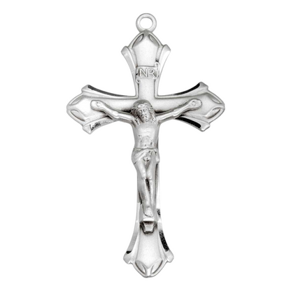 Flare End Crucifix Sterling Silver Pendant — 24" Chain, Made in USA, Gift Box