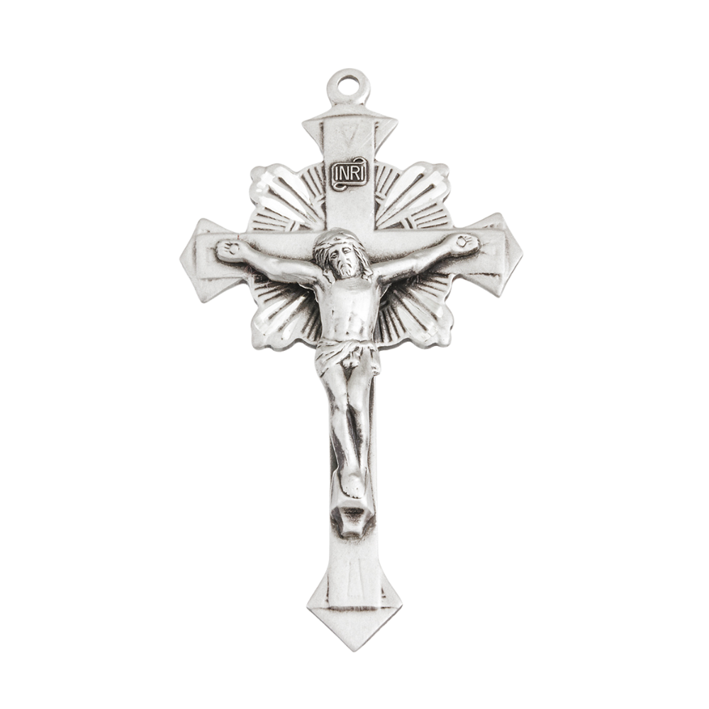 Flare End Crucifix Sterling Silver Pendant — 24" Chain, Made in USA, Gift Box