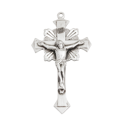 Flare End Crucifix Sterling Silver Pendant — 24" Chain, Made in USA, Gift Box