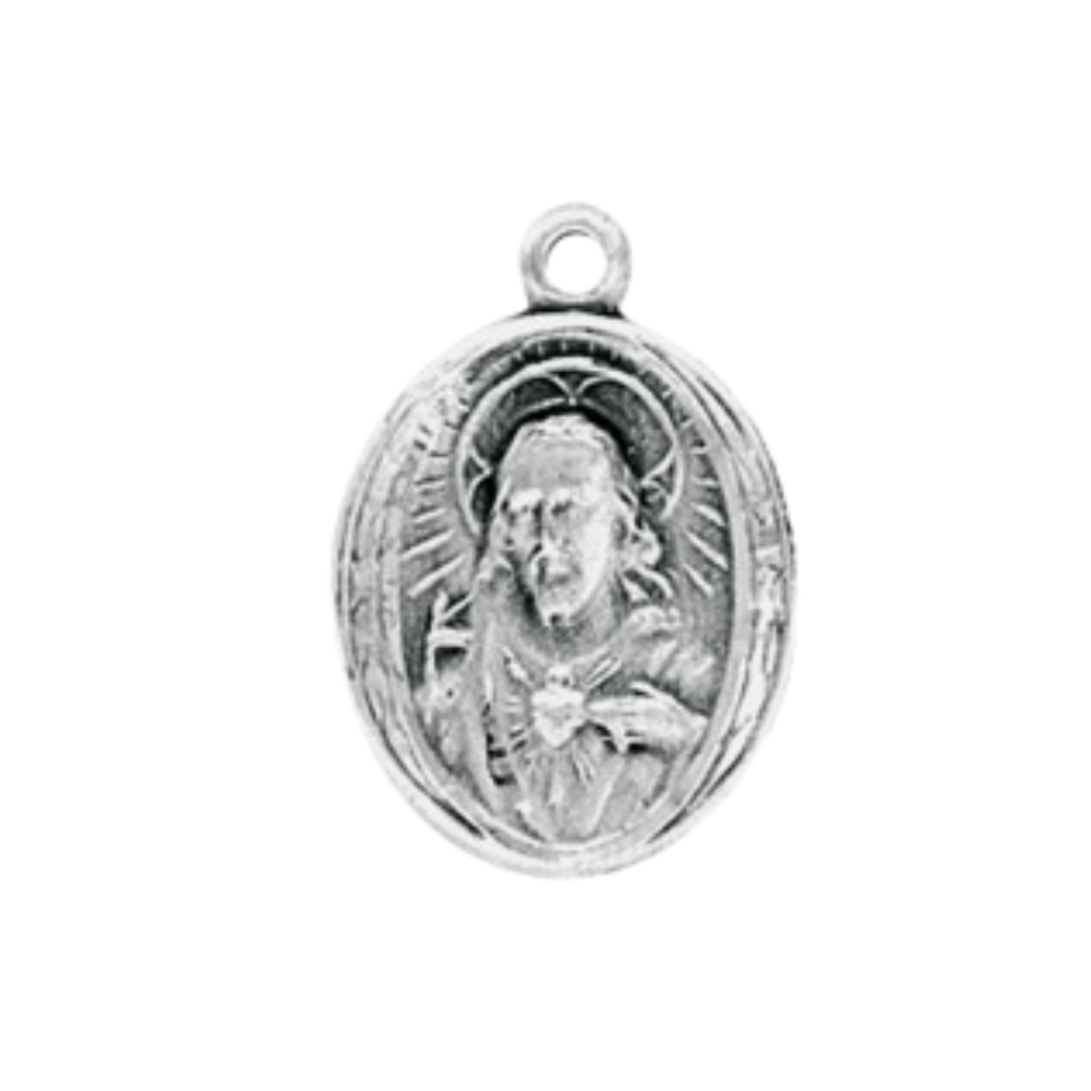 Sacred Heart of Jesus Sterling Silver Scapular Medal — 18" Chain, Gift Box Included