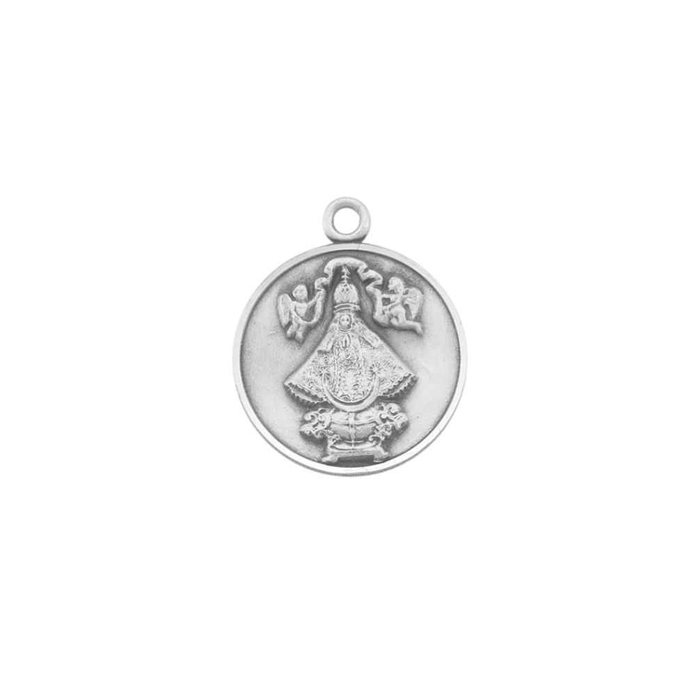 Virgin DeSan Juan Sterling Silver Medal Pendant Necklace — 18" Chain, Gift Box