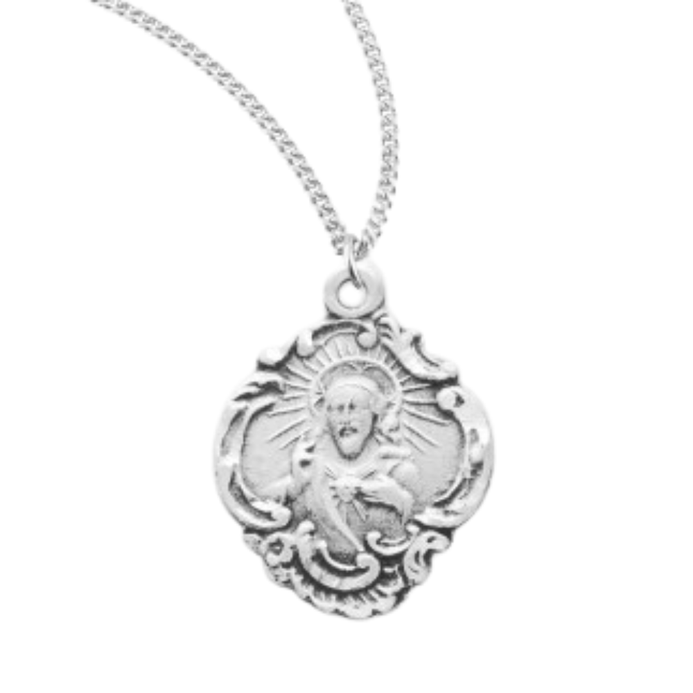 Sterling Silver Scapular Sacred Heart of Jesus Medal, Catholic Gift, Made in USA
