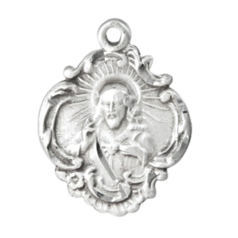 Scapular Sacred Heart of Jesus Sterling Silver Medal Pendant Necklace — 18" Chain