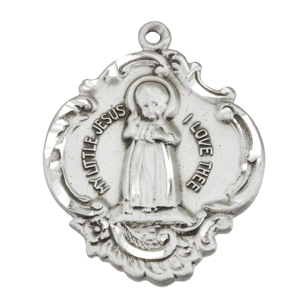 Infant Jesus Sterling Silver Medal Pendant Necklace — 18" Chain, Made in USA
