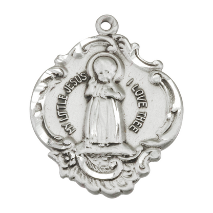 Infant Jesus Sterling Silver Medal Pendant Necklace — 18" Chain, Made in USA