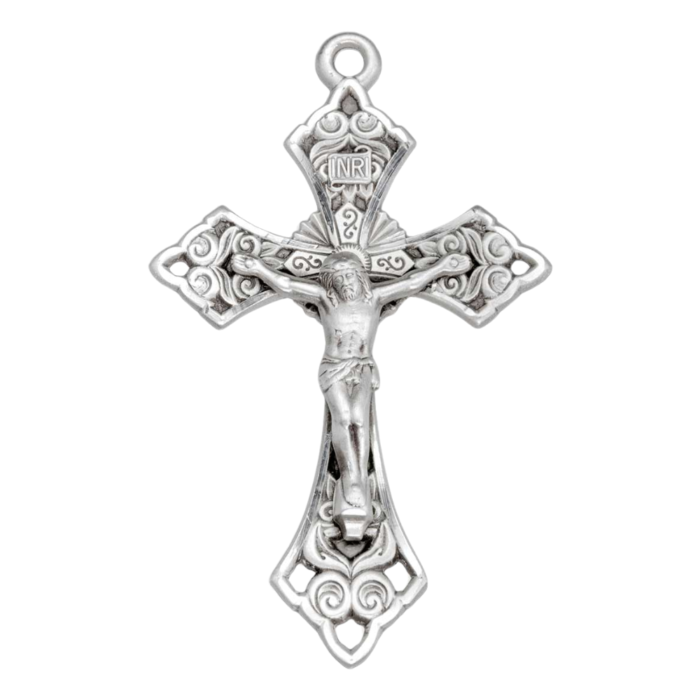 Crucifix Sterling Silver Swirl Pendant — 24" Chain, Made in USA, Gift Box