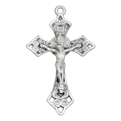 Crucifix Sterling Silver Swirl Pendant — 24" Chain, Made in USA, Gift Box