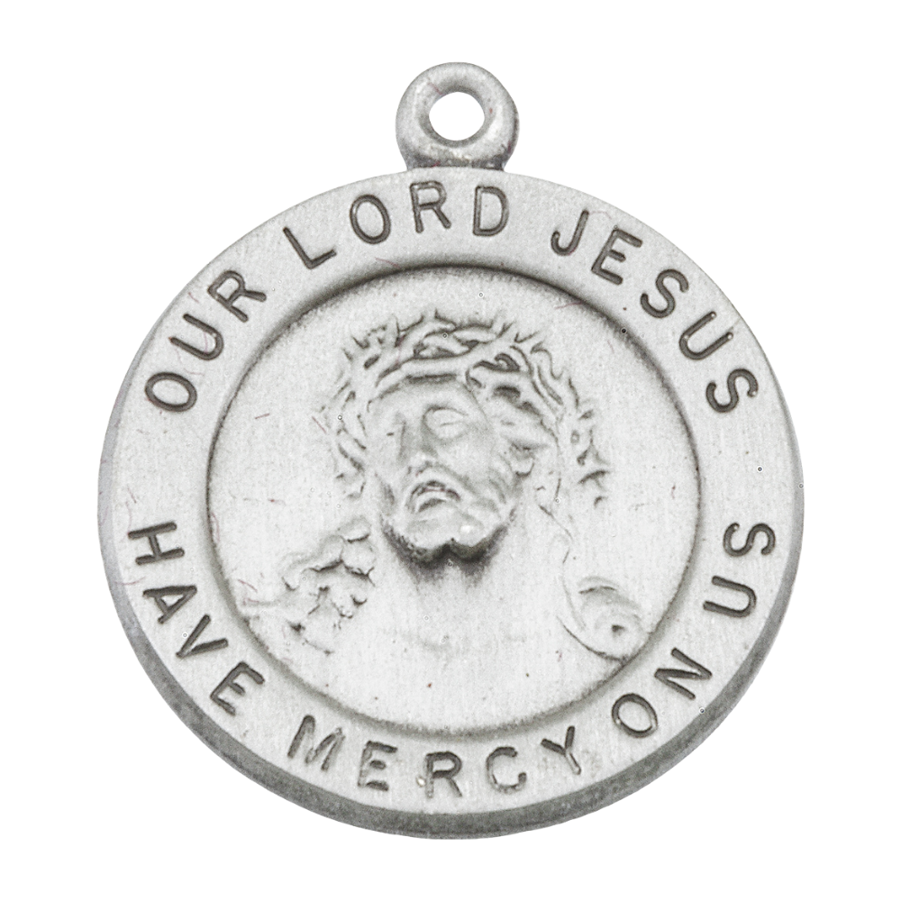 Lord Jesus Christ Sterling Silver Round Medal Pendant — 18" Chain, Made in USA