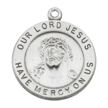 Lord Jesus Christ Sterling Silver Round Medal Pendant — 18" Chain, Made in USA