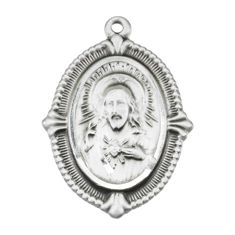 Sacred Heart of Jesus Scapular Sterling Silver Medal — 24" Chain, Gift Box