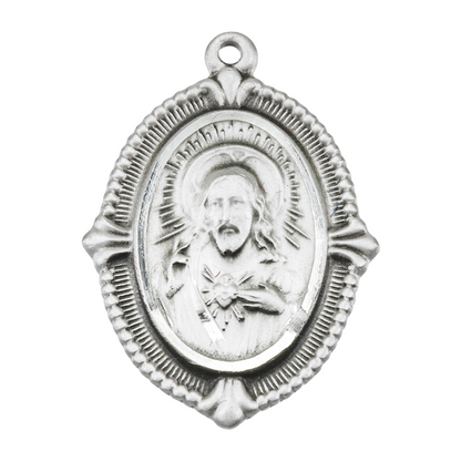 Sacred Heart of Jesus Scapular Sterling Silver Medal — 24" Chain, Gift Box