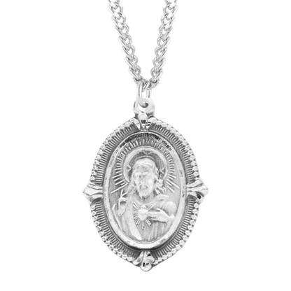 Sterling Silver Scapular Sacred Heart of Jesus Medal, Catholic Gift, Made in USA