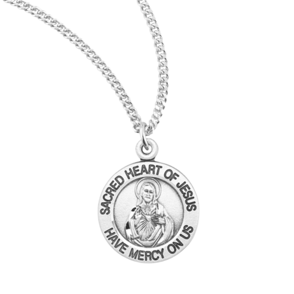 Sterling Silver Scapular Sacred Heart of Jesus Medal, Catholic Gift, Made in USA