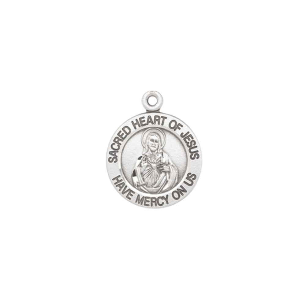 Sacred Heart of Jesus Sterling Silver Medal — 18" Chain, Made in USA, Gift Box