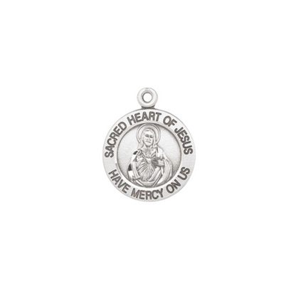 Sacred Heart of Jesus Sterling Silver Medal — 18" Chain, Made in USA, Gift Box
