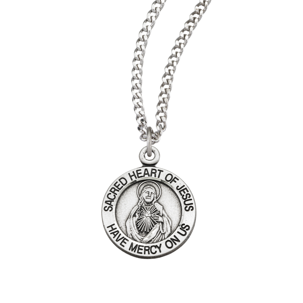 Sterling Silver Scapular Sacred Heart of Jesus Medal, Catholic Gift, Made in USA