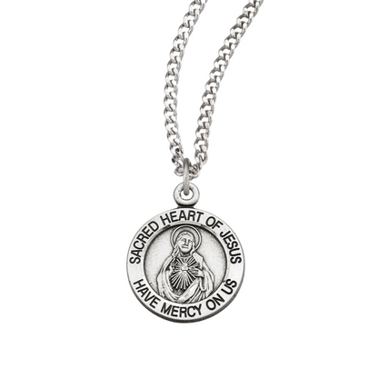Sterling Silver Scapular Sacred Heart of Jesus Medal, Catholic Gift, Made in USA