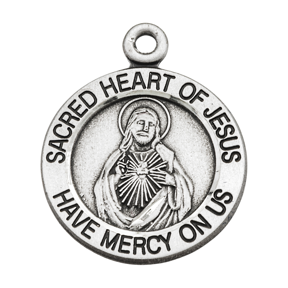 Sacred Heart of Jesus Sterling Silver Necklace — 18" Chain, Gift Box Included