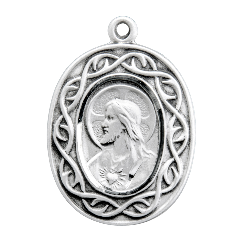 Crown of Thorns Scapular Sterling Silver Medal — 18" Chain, Gift Box Included
