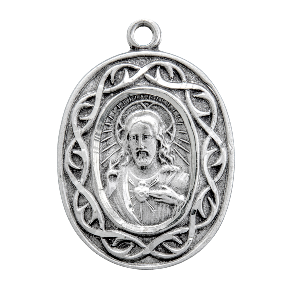 Crown of Thorns Scapular Sterling Silver Medal Necklace — 18" Chain, Gift Box