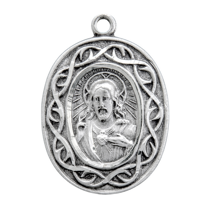 Crown of Thorns Scapular Sterling Silver Medal Necklace — 18" Chain, Gift Box