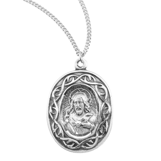 Crown of Thorns Sterling Silver Scapular Medal, Catholic Gift, Made in USA