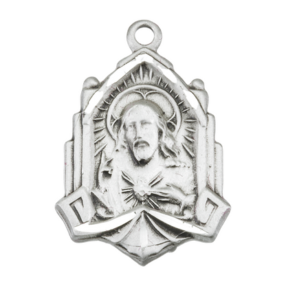 Sacred Heart of Jesus Scapular Sterling Silver Necklace — 18" Chain, Gift Box