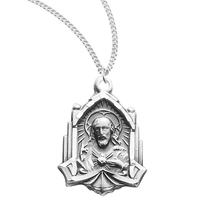 Sterling Silver Scapular Sacred Heart Of Jesus, Catholic Gift, Made in USA