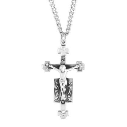 Angels Crucifix Sterling Silver Pendant Necklace — 24" Chain, Gift Box Included