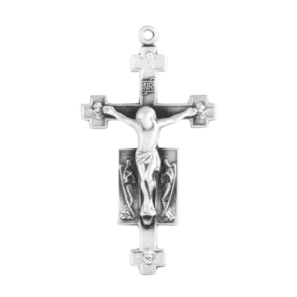 Sterling Silver Angels Crucifix with Cross Tips, Catholic Gift, Made in USA